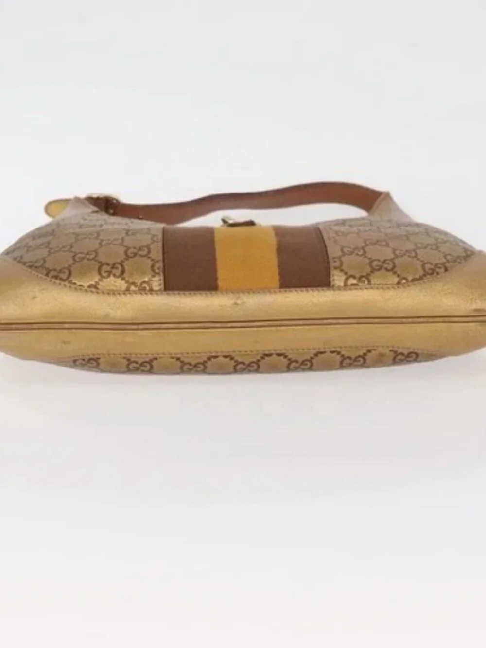 GUCCI GG Canvas Guccissima Sherry Line Bag Leather Gold 153029 Auth BAZ429